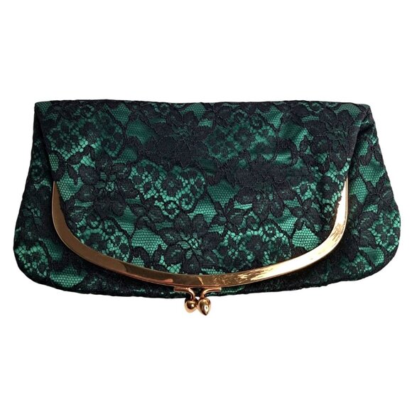 Vintage Mel-Ton Lace Evening Clutch With Gold-Tone Frame & Snap Closure Black Fl - Picture 4 of 10